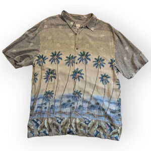 Island Shores Hawaiian Button Up Shirt Large Palm Tree